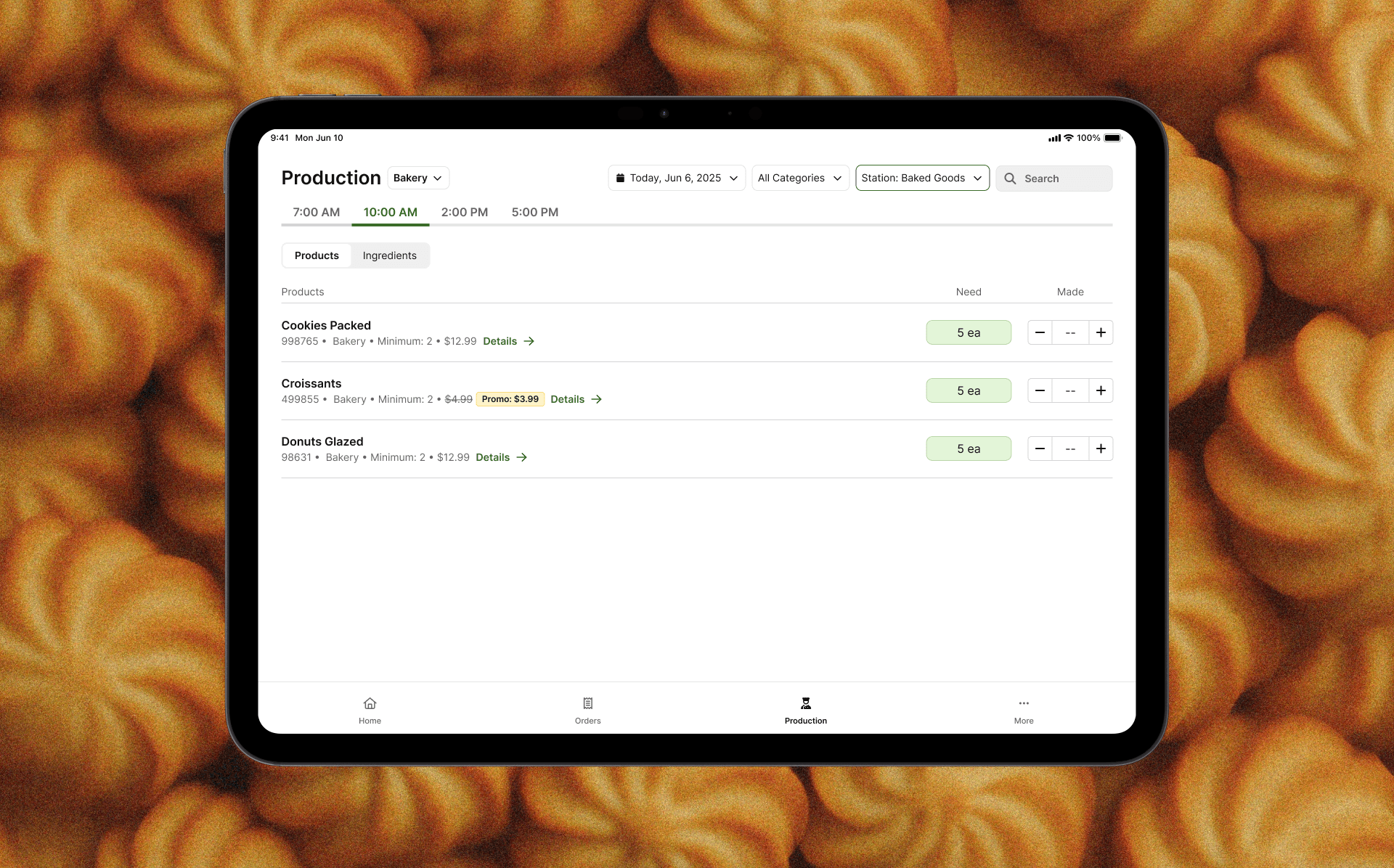 Production planning app on iPad